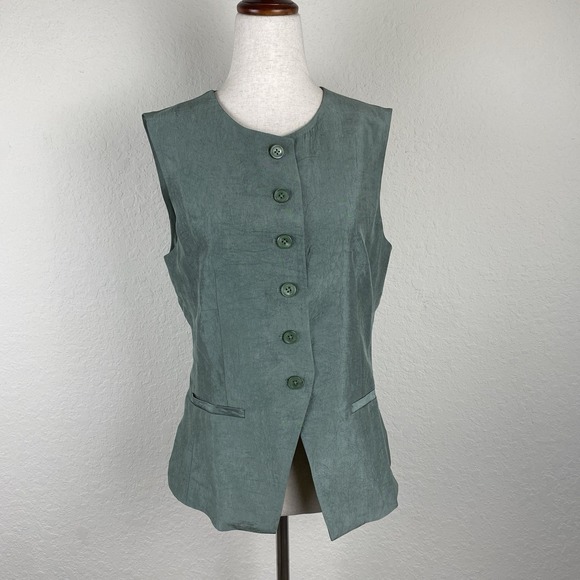 J. Crew NWT Cutaway Vest Top in Satin Size 8 Green Old Money Preppy Textured - Picture 2 of 7